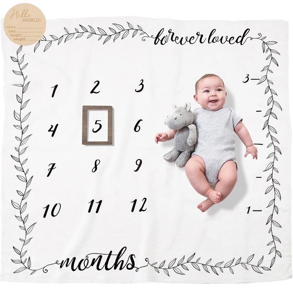 Organic Baby Monthly Milestone Blanket 1-12 Month Gender Neutral 47”x47”